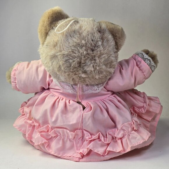 Vintage Kitten Plush Pink Dress Bow Stuffed Animal Toy Cat Kitty Ruffles 13 inch - Picture 4 of 13